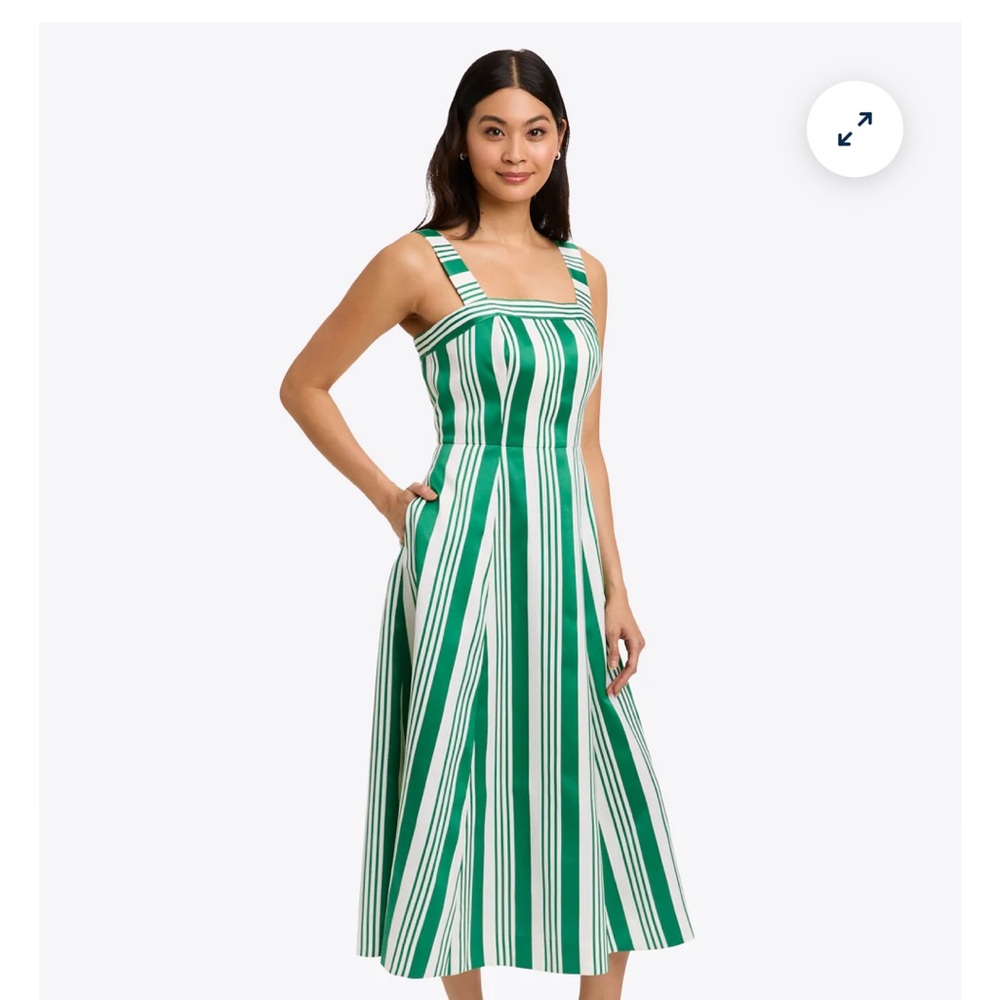 Draper James Green and White Square Neck Midi Sundress